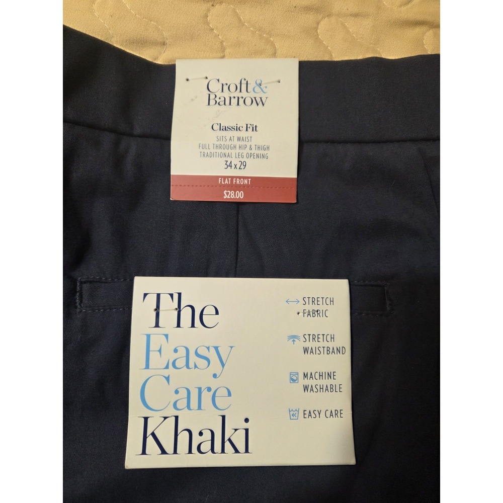 Croft & Barrow Easy Kahki Men's Navy Blue Straight Classic 34x28.5 NWT - Picture 4 of 7